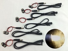 5 pack Micro Effects White LED Pigtail 20" Light  9V battery clips MEP-WW-9V-5P