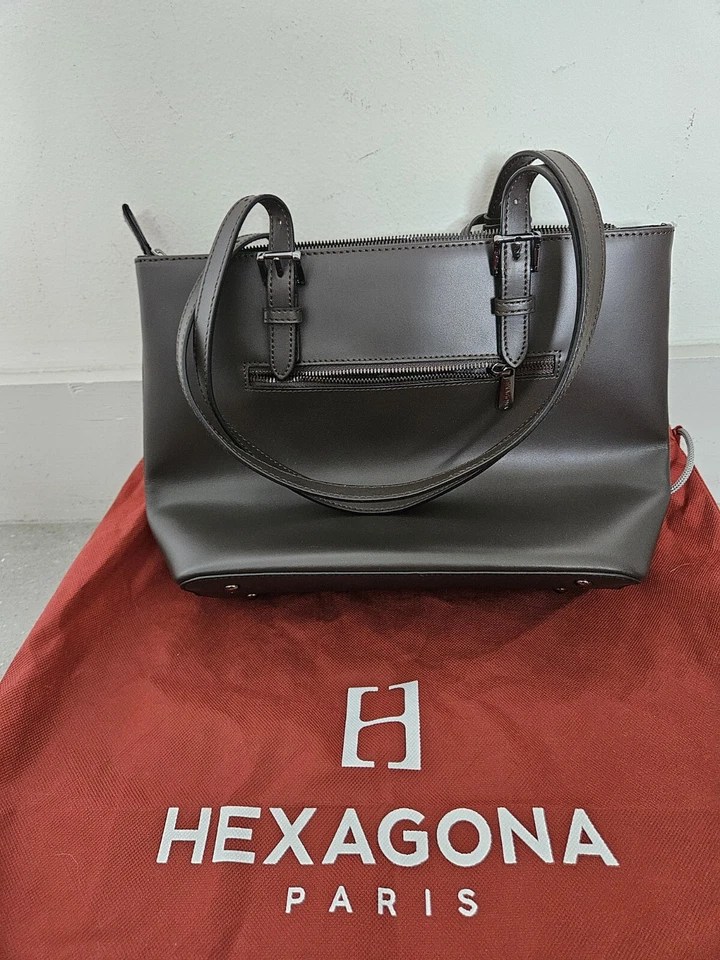 Linda bolsa de ombro Hexagona Paris marrom vários bolsos nova sem etiquetas - Imagem 3 de 4