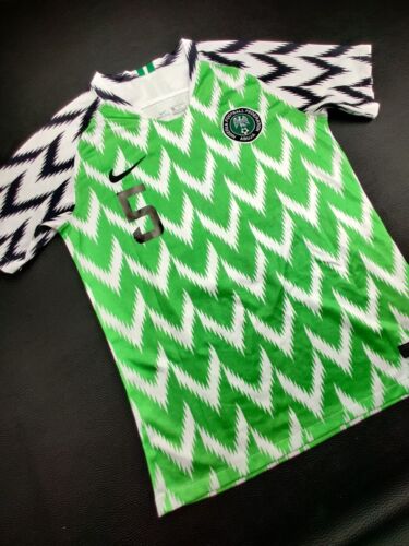 Nike 2018 Nigeria Federation Men's S White/Green/Black Soccer Ashley #5 Jersey - Picture 4 of 11