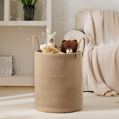 Jute Rope Laundry Hamper Basket by , 58L Tall Laundry Basket, Baby Nursery Hampe - Picture 2 of 12