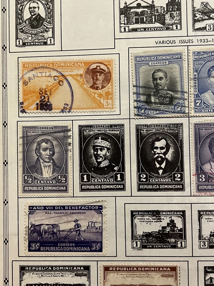 LOTE DE ESTAMPILLAS DE REPÚBLICA DOMINICANA DE 1900-1950 EN PÁGINA DE ÁLBUM COMO NUEVAS SOBREIMPRESIONES USADAS Foto 4 de 4