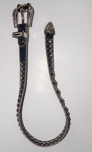 ELITE PREMIUM DESIGNER BEAR BUCKLE NAVY/RHINESTONE LEATHER KIDS BELT/SZ: S-4/5 - Picture 2 of 7
