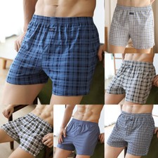 Mens Boxer Briefs Shorts Trunk Plaid Check Underwear Cotton Pyjamas Underpants +
