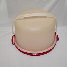 Vintage 10" Tupperware 684-2, 683-2, 624-4 Red Round Cake / Pie Keeper Handle