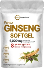 Micro Ingredients Red Panax Ginseng Supplement 6000mg, 300 Softgels High Potency