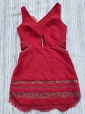 Dress Mini Womens US 8 Pink V-Neck Cutout Side Gold Zip Lace Ham Sleeveless Key