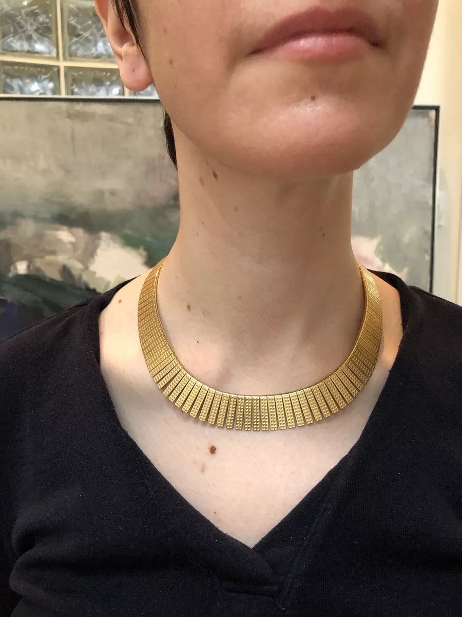 CLEOPATRA STYLE EGYPTIAN REVIVAL 1980s GOLD TONE CHOKER FRINGE NECKLACE 16 NWOT