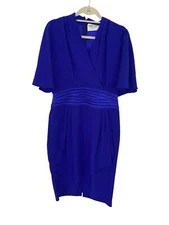 Daymor Couture Dress Vintage Womens Size Large Royal Blue Quilted Zipper Midi