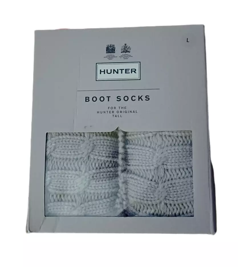 Hunter Cable Knit 6 Stitch Greige Tall Size L Uni Boot Socks Women 8 10 Men 7 9