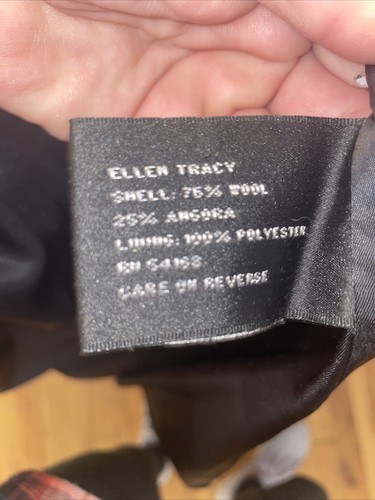 Ellen Tracy Black Wool / Angora Belted Wing Collar Coat Jacket Size 4 - Picture 8 of 8