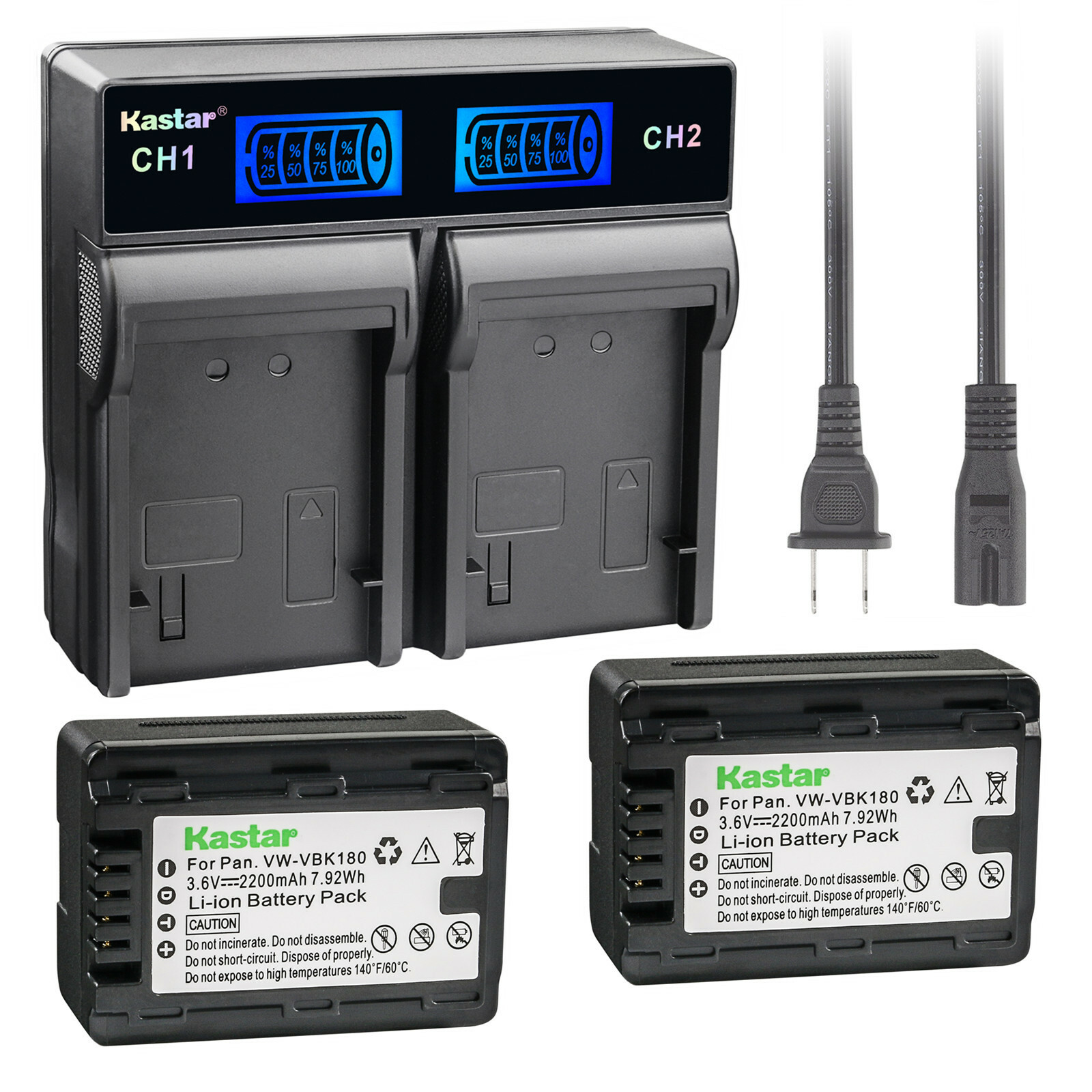 Kastar Battery LCD Rapid Charger for Panasonic VWVBK180 & HCV700K HC