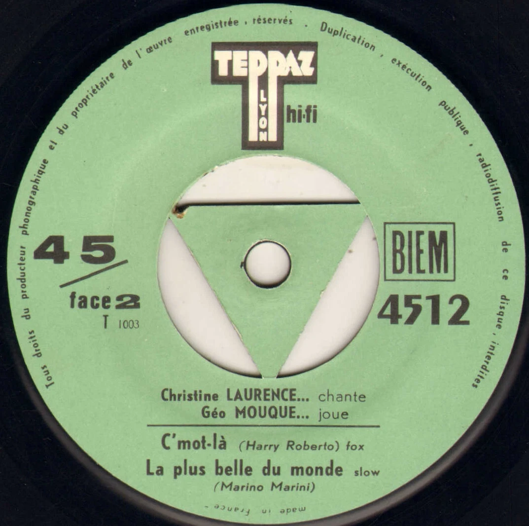 CHRISTINE LAURENCE / GEO MOUQUE "VA MON COEUR" VOCAL JAZZ EP 1958 TEPPAZ 4512