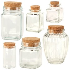 6/12 Glass Storage Preserve Pots Jars Containers Cork Lids Kitchen Food Storage