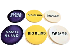 Dealer, Big Blind, Small Blind, 2 Inch Casino Texas Holdem Poker 6 Buttons Pucks