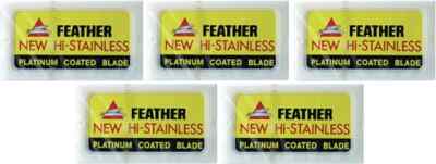 50 Feather DE Double Edge Razor Blades Platinum Coated Hi-Stainless Steel Japan