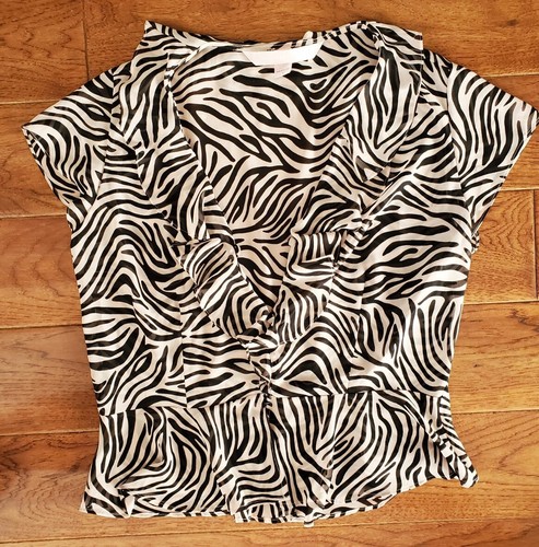 Victoria's Secret sheer Zebra animal print Pajamas Sz L Top pant Set Ruffles - Picture 7 of 11