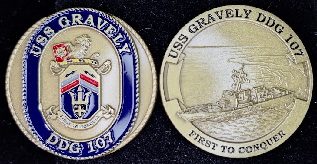 DDG-107 USS GRAVELY First to Conquer Navy Challenge Coin