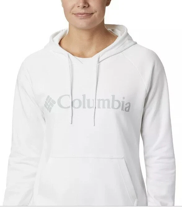Columbia Women's French Terry Hoodie Pullover White Logo Pink Medium Kangaroo