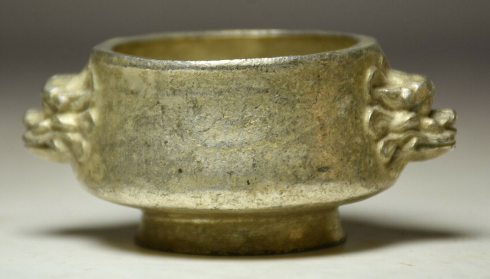 7CM Old China Mark Silver Carve Double Lion Son Animal Incense Burner