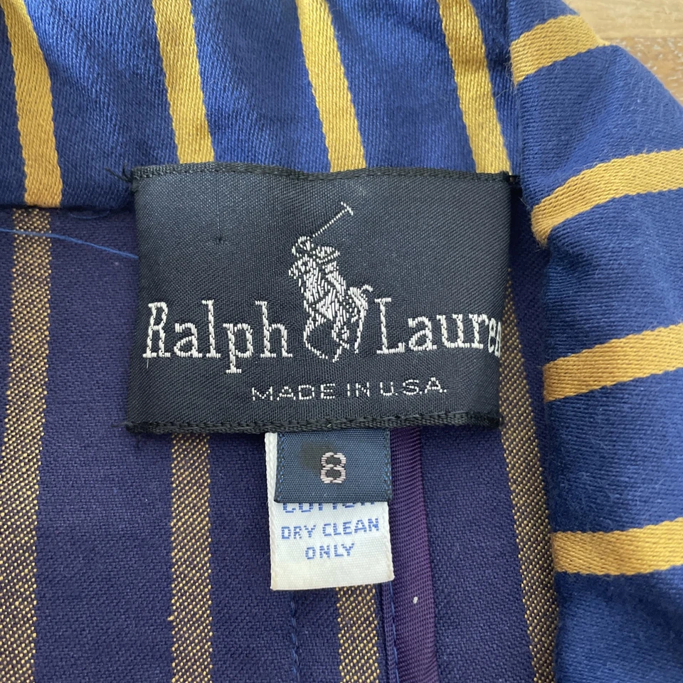 Chaqueta Ralph Lauren años 70 para mujer talla 8 azul/amarillo a rayas 100 % algodón EE. UU. Foto 3 de 4