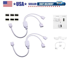 2 Pack 4 Pin 1 to 2 Female LED RGB Splitter Connector Cable with 6 Free Male ...