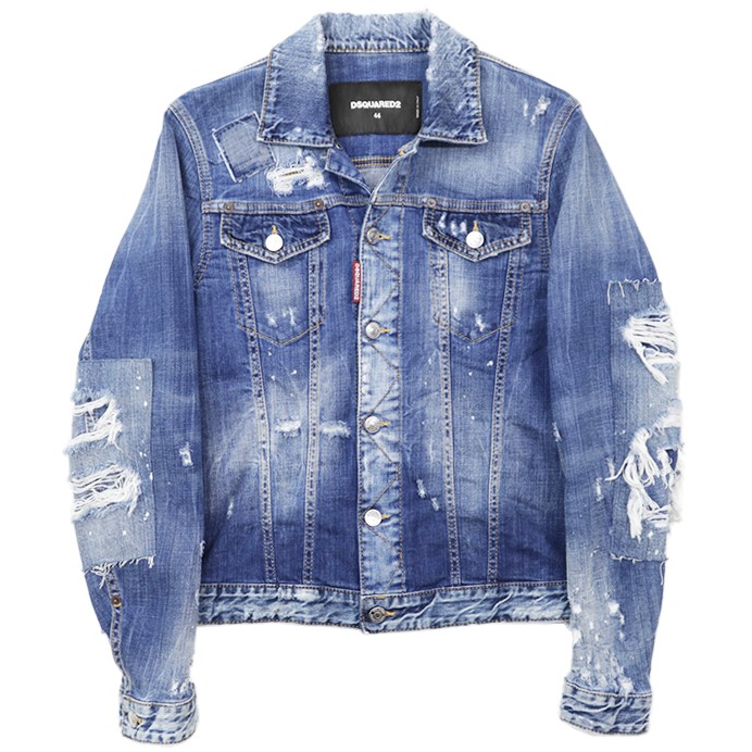 DSQUARED2 Distressed Patchwork Stretch Denim Jack… - image 1