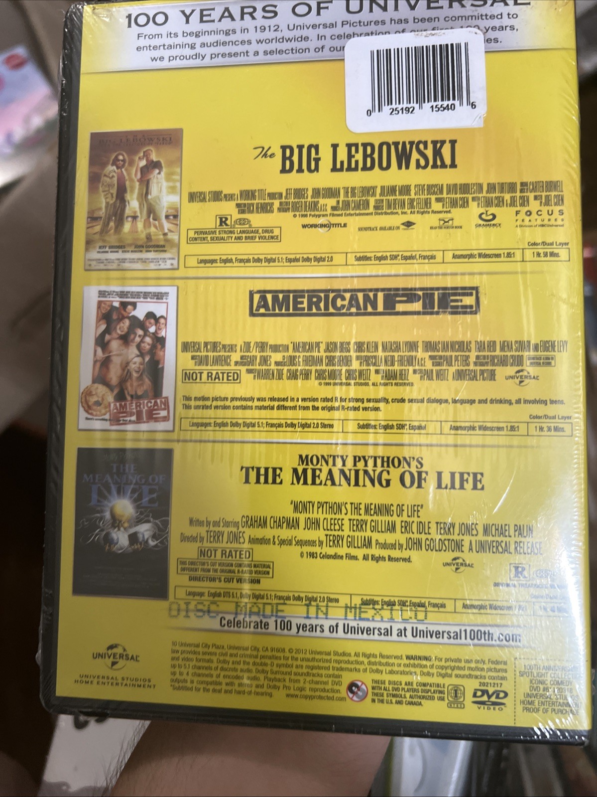 THE BIG LEBOWSKI (DVD, 1998) American Pie, Monty Python’s The Meaning Of Life