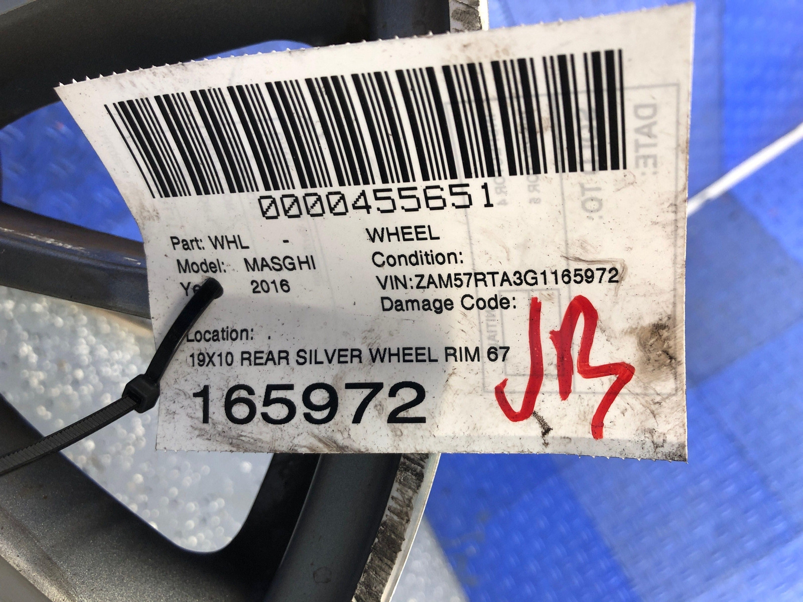 2014-2017 MASERATI GHIBLI 19X10 REAR SILVER WHEEL RIM 670016856 *CURBED* OEM