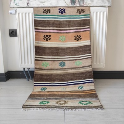 Pastel 1.84 x 3.81 ft Vintage Turkish Soumak Kilim Rug , 2x4 Handmade Wool Kelim