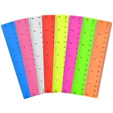 8 Pack 6 Inch Plastic Flexible Ruler Small Colorful Rulers for Classroom