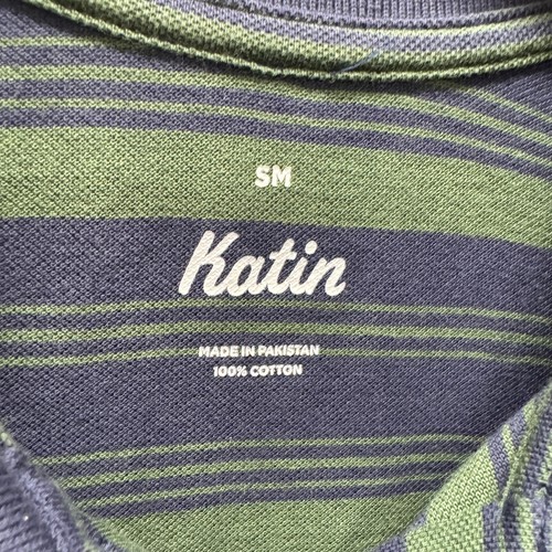 Katin Polo Shirt Mens Small Navy Blue Green Striped Ian Top Cotton NEW - Picture 2 of 9