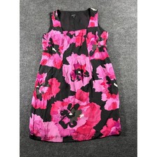 Nine West Womens Pink Black Floral 100% Silk Sleeveless Shift Dress Size 8