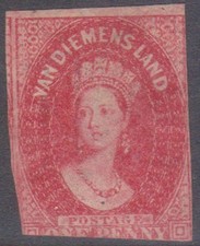 (F344-63) 1855 TAS 1d red chalone stamp (BM) 