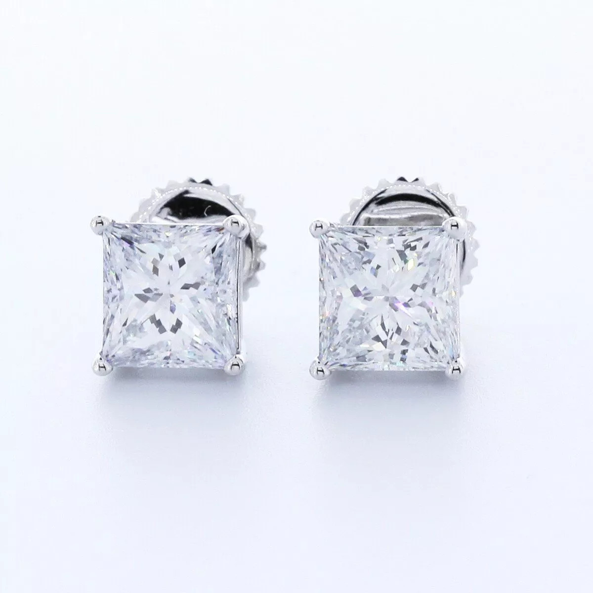 Classic Stud Earrings Solid 14K Gold 7.99 Carat Princess Natural Diamond G SI1