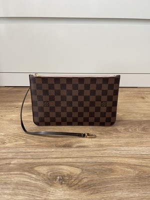 Org. Louis Vuitton Neverfull MM Pochette Damier Ebene Rose Ballerine 
