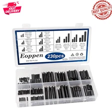 230Pcs SAE Roll Pin Assortment Set Slotted Spring Pins Split Expansion Steel