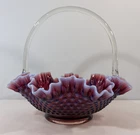Vintage Fenton Plum Opalescent Hobnail Footed 11 Inch Glass Basket Clear Handle