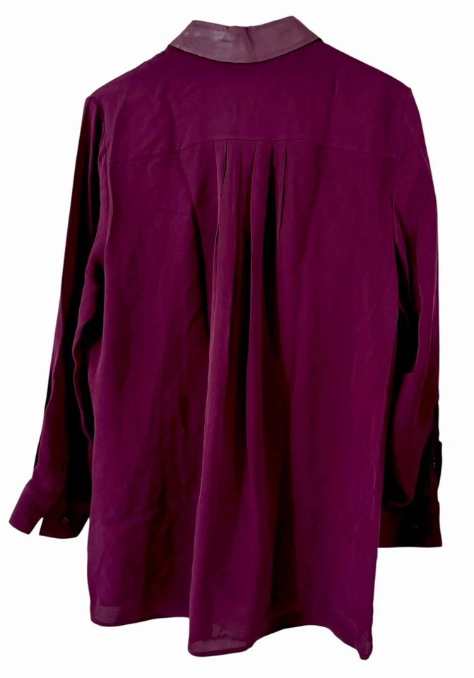 Túnica Top de Seda con Botones para Mujer de Diseñador Monika Chiang Talla XL Cuello de Cuero Foto 2 de 4