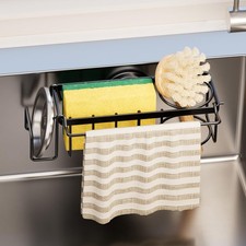 4-in-1 Sink Sponge Holder for Kitchen with Strong Suction Cup-Black