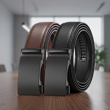 Men's Leather Ratchet Belt Belts For Men Adjustable Automatic Buckle