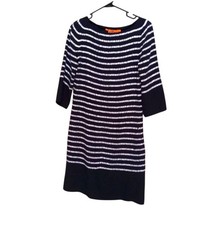 Tory Burch 4 S Navy White Sequin Striped Silk Dress