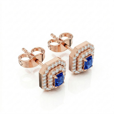 Natural Certified Diamond Montana Blue Sapphire Halo Studs Earring 925 Silver