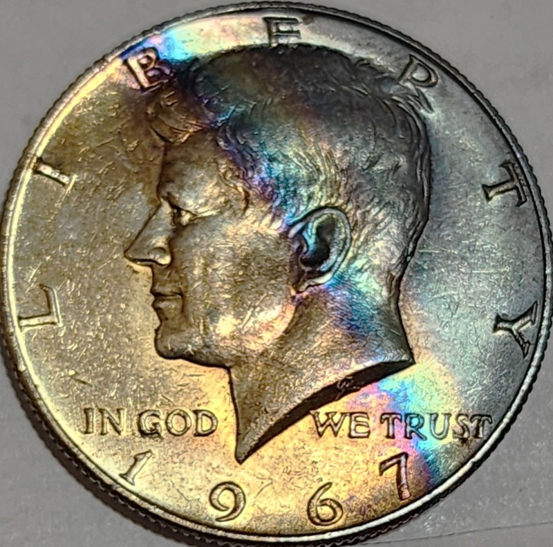 1967 Kennedy Half Dollar GEM BU Uncirculated Georgous RAINBOW Toning Toned unc +