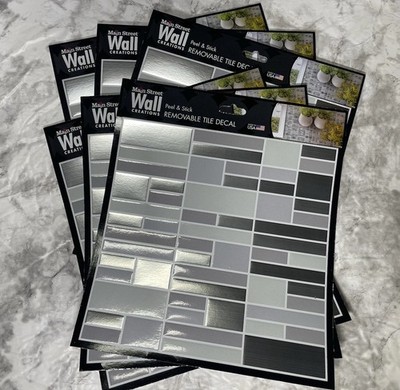 6x Silver And Grey Tiles Main Street Wall Creations Peel & Stick Removable Decal