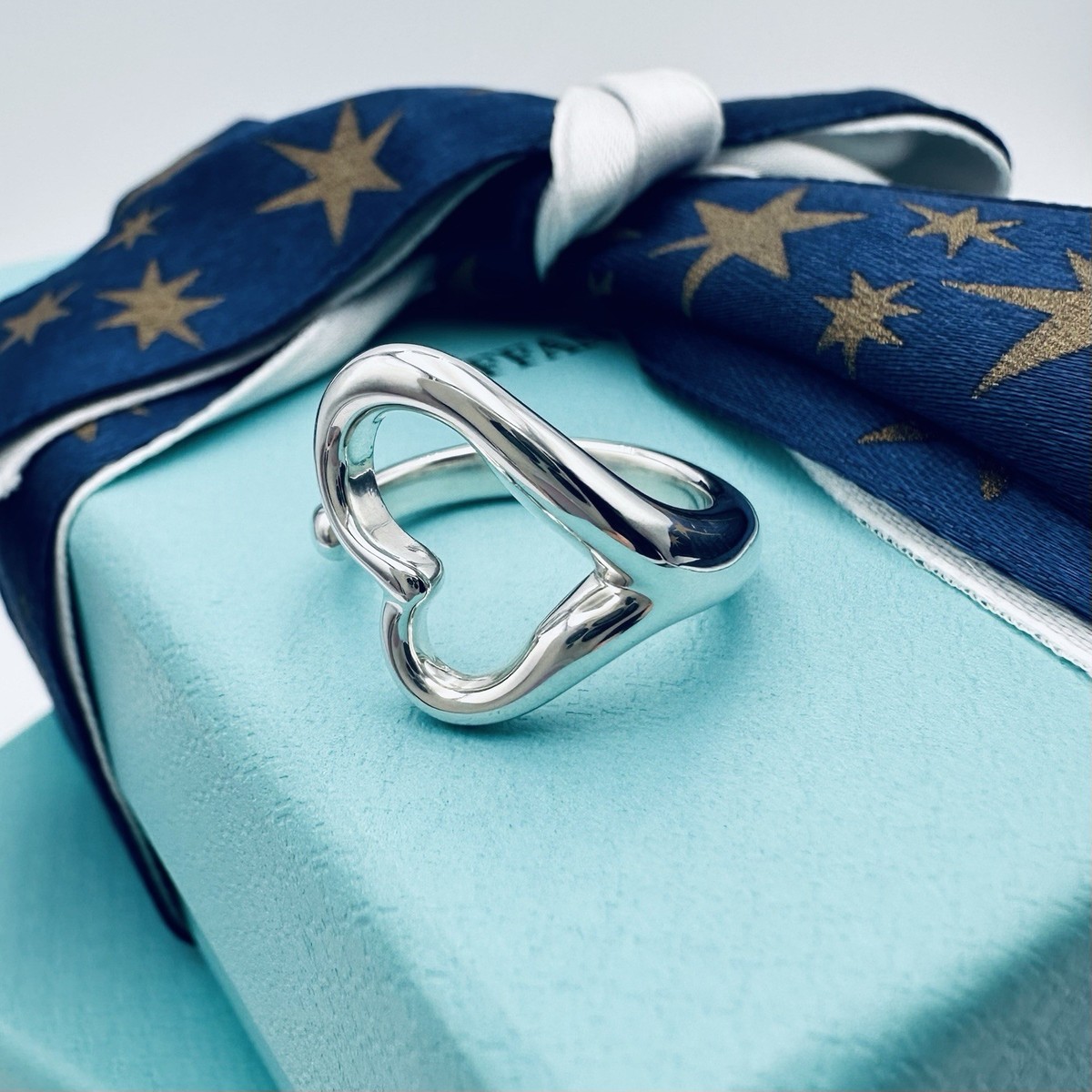 Tiffany & Co. Open Heart Ring in Sterling Silver Size 5 with Pouch