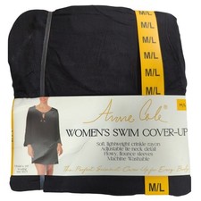 Anne Cole Womens Swim Cover-Up M/L Black Rayon Beach Tunic Coverup