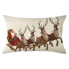 Christmas Santa Reindeer Lumbar Throw Pillow Cover, 12 X 20 Inch Xmas Winter Hol
