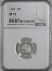 1849-P  10C  SEATED LIBERTY SILVER DIME  "PHILADELPHIA"  NGC XF40  #8404750-026