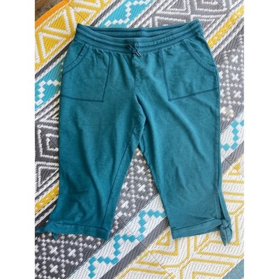 St Johns Bay Active Womens Petite PL Teal Blue Capri Crop Pants Tie Hem Joggers