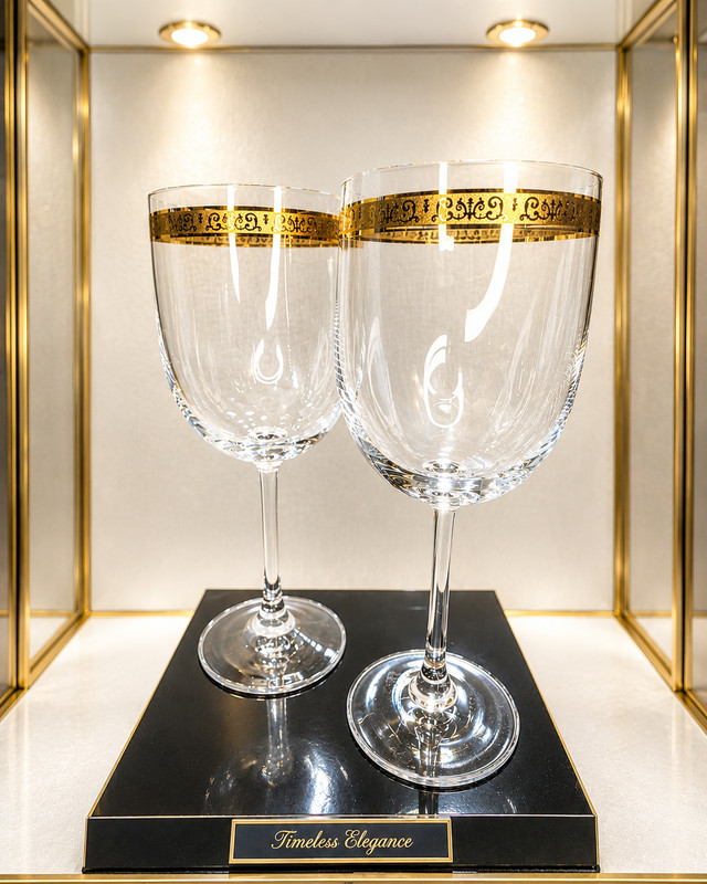 Pair of Vintage Krosno KRC38 gold trimmed goblets Poland